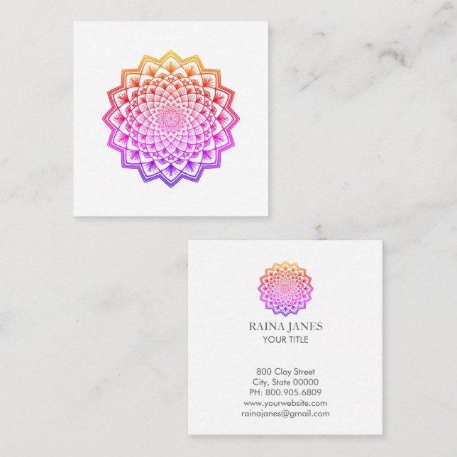 Carte De Visite Carré Rainbow Mandala Conseiller d'entraîneur de vie (Devant / Derrière)
