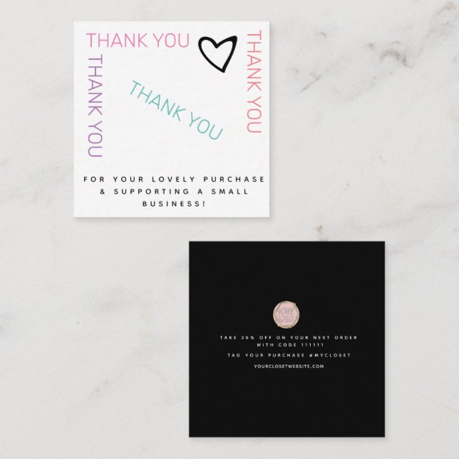 Carte De Visite Carré Rainbow Merci Heart Boutique Beauté (Devant / Derrière)