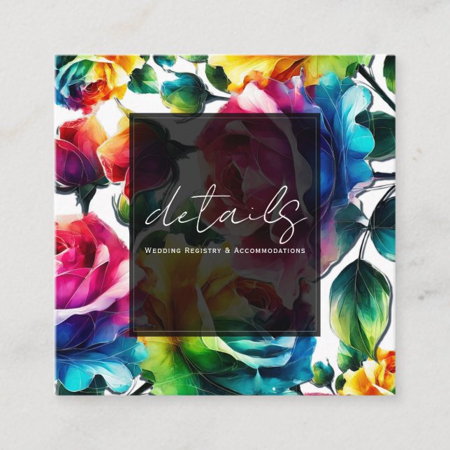 Carte De Visite Carré Rainbow Rose Black & White Vibrant Détails floraux (Devant)