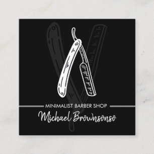 Carte De Visite Carré Raseur Barbier Minimaliste Simple Noir