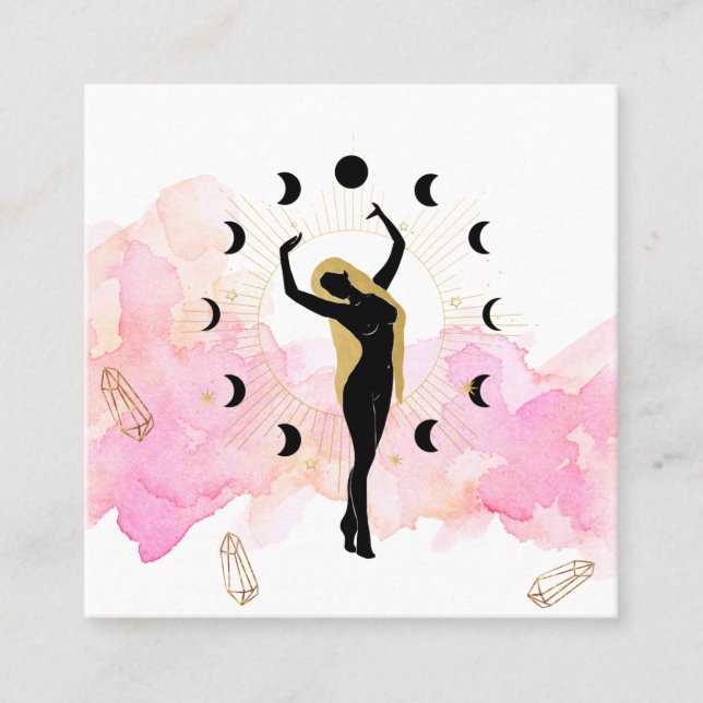 Carte De Visite Carré *~* Rays Crystals Or cosmique Black Goddess Moon (Devant)