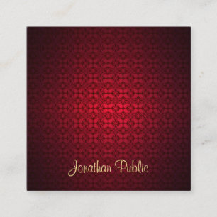 Carte De Visite Carré Red Damask Calligraphy Texte Modèle Professionnel