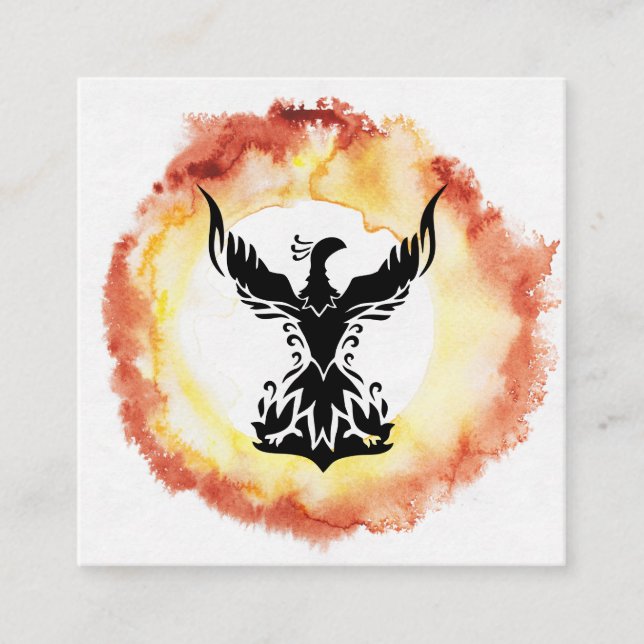 Carte De Visite Carré *~* Red Orange Flames Black Phoenix Ring Fire (Devant)