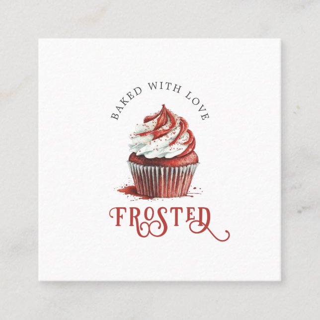 Carte De Visite Carré Red Velvet Baker Cupcake Logo Calligraphy Script  (Devant)