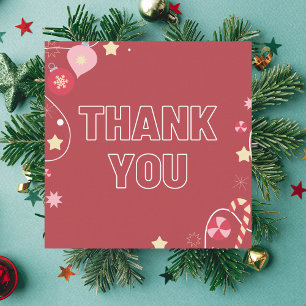 Carte De Visite Carré Red Winter Xmas Orament Star & Sparkles Merci