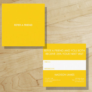 Carte De Visite Carré Référer un ami   Gras brillant jaune doré minimal