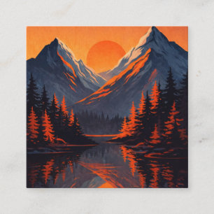 Carte De Visite Carré Reflet de coucher de soleil de montagne Ciel orang