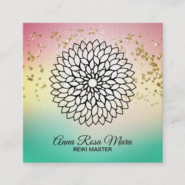 Carte De Visite Carré *~* Reiki Energie Guérisseur Mandala Massage Yoga (Devant)