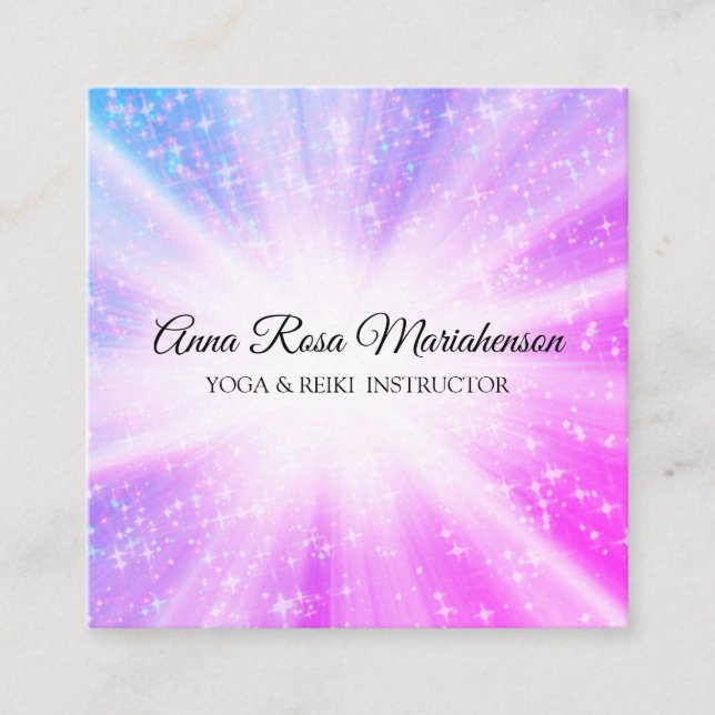 Carte De Visite Carré *~* Reiki Massage Energie Guérison Rayons d'étince (Devant)
