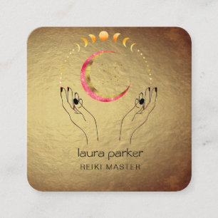 Carte De Visite Carré Reiki Yoga Healing Hands Crescent Lune Phases