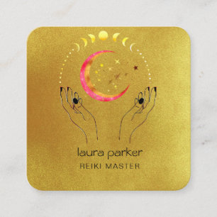 Carte De Visite Carré Reiki Yoga Healing Hands Crescent Lune Phases