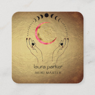 Carte De Visite Carré Reiki Yoga Mains de Guérison Phases de Lune Croiss