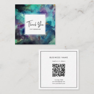 Carte De Visite Carré Remerciement abstrait de code QR à aquarelle bleue