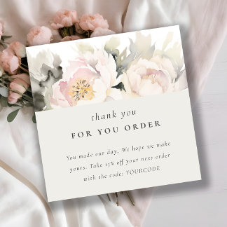 Carte De Visite Carré Remerciement floral aquarelle Pivoine Blush Chic