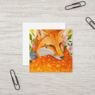 Carte De Visite Carré Renard Aquarelle Cute Avec Fleurs