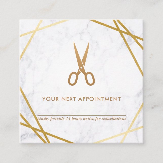 Carte De Visite Carré Rendez-vous de marbre de coiffeur de ciseaux (Devant)