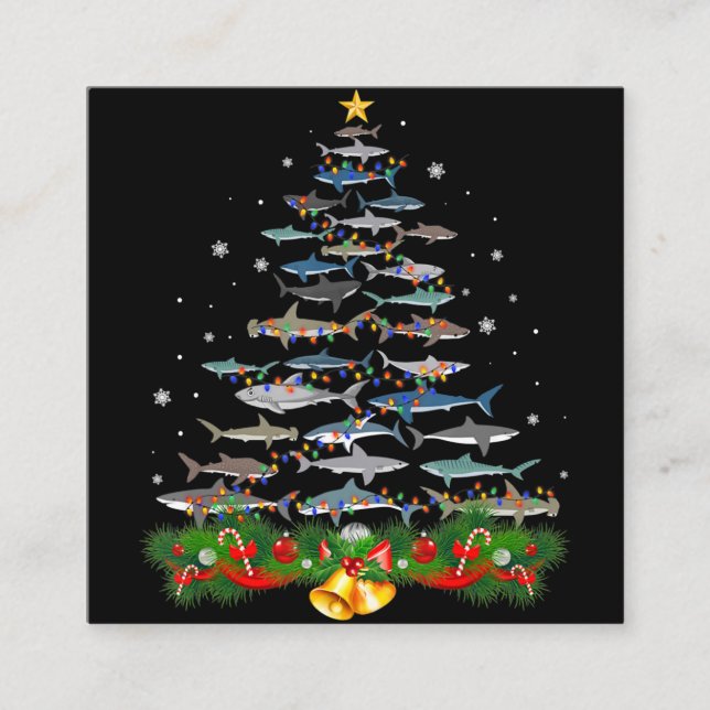 Carte De Visite Carré Requin Noël Arbre de requin Amateurs de cadeaux (Devant)