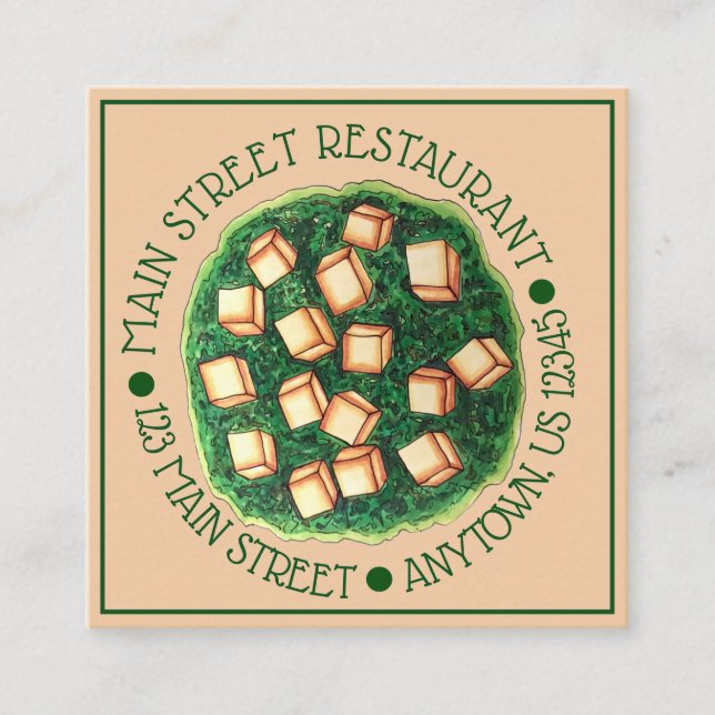 Carte De Visite Carré Restaurant cuisine indienne Plat Saag Paneer (Devant)