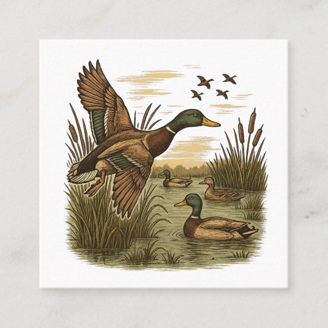 Carte De Visite Carré Retro-Flying-Mallard-Duck-Hunting (Devant)