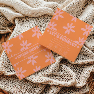 Carte De Visite Carré Retro Gras Rose Orange Floral Féminin Funky