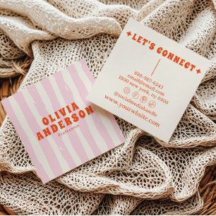 Carte De Visite Carré Retro Rose Bold 70's Boho Super Girly tendance