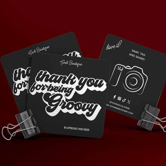 Carte De Visite Carré Rétro Super rose et rouge Merci médias sociaux (Créateur téléchargé)