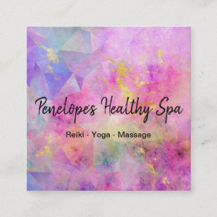 Carte De Visite Carré Rose bleu violet or Abstrait