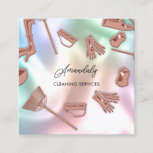 Carte De Visite Carré Rose de code QR des services de nettoyage de maiso