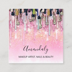 Carte De Visite Carré Rose du logo de l'artiste maquillage Nails Parties