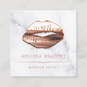 Carte De Visite Carré Rose Gold 3D Lips Marbre Look maquillage Artiste