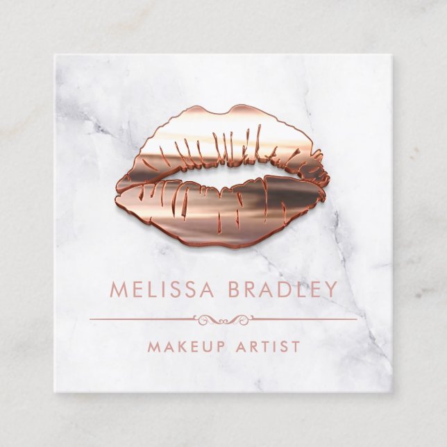 Carte De Visite Carré Rose Gold 3D Lips Marbre Look maquillage Artiste (Devant)
