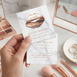 Carte De Visite Carré Rose Gold 3D Lips Marbre Look maquillage Artiste