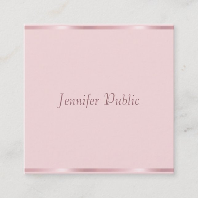 Carte De Visite Carré Rose Gold Elegant Modèle de script main moderne (Devant)