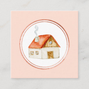 Carte De Visite Carré Rose Gold et Blush Estate Agent Social Media Icon