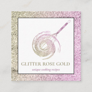 Carte De Visite Carré Rose Gold Étincelle Fouet Paillettes Boulangerie P
