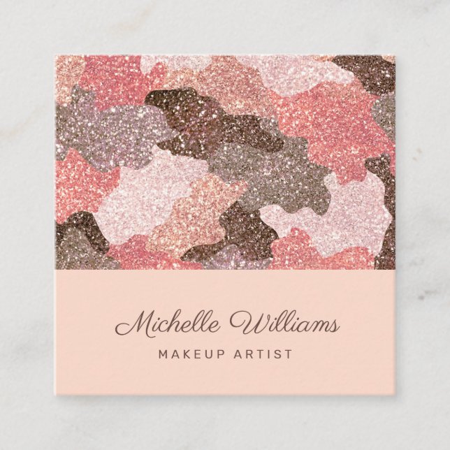 Carte De Visite Carré Rose Gold Faux Parties scintillant Camouflage Prof (Devant)