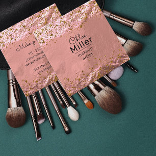 Carte De Visite Carré Rose Gold Foil Glittery Stylish Glam Maquillage Ar