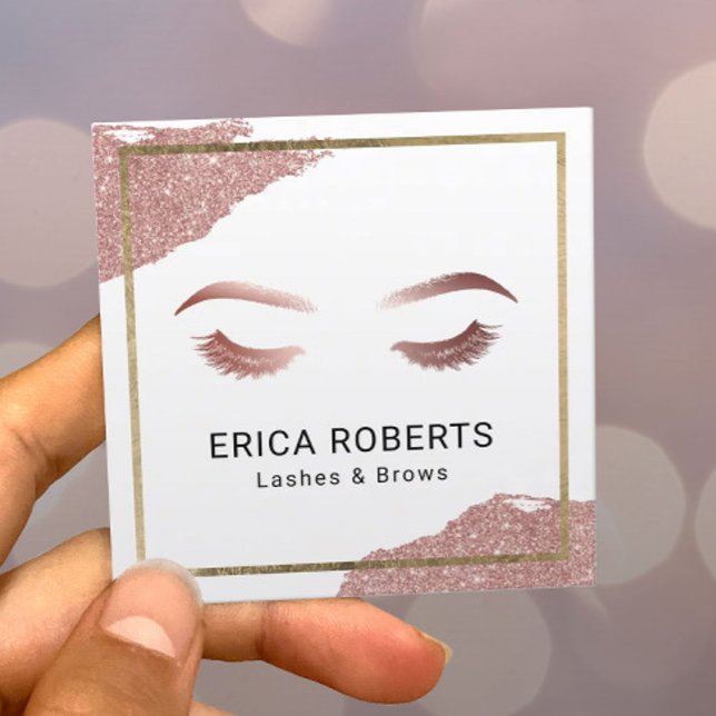 Carte De Visite Carré Rose Gold Lashes Brosses Maquillage Artiste Beauté (Créateur téléchargé)