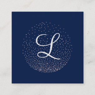 Carte De Visite Carré Rose Gold & Navy   Monogramme Cercle Minimaliste C