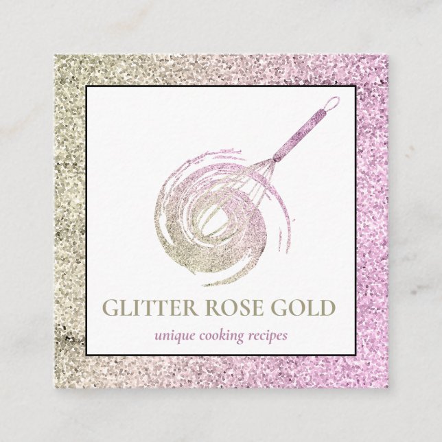 Carte De Visite Carré Rose Gold Sparkle Whisk Parties scintillant Boulan (Devant)