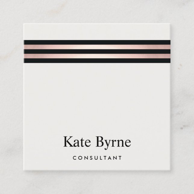 Carte De Visite Carré Rose Gold Stried Moderne Professionnel (Devant)