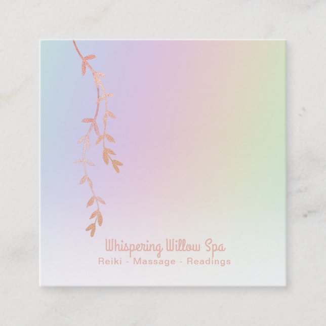 Carte De Visite Carré *~* Rose Gold Willow Tree Branch Pastel Rainbow (Devant)