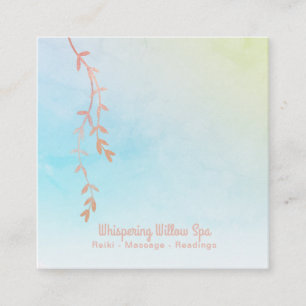 Carte De Visite Carré *~* Rose Gold Willow Tree Branch Rainbow Pastel