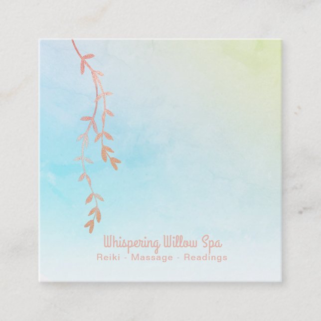 Carte De Visite Carré *~* Rose Gold Willow Tree Branch Rainbow Pastel (Devant)