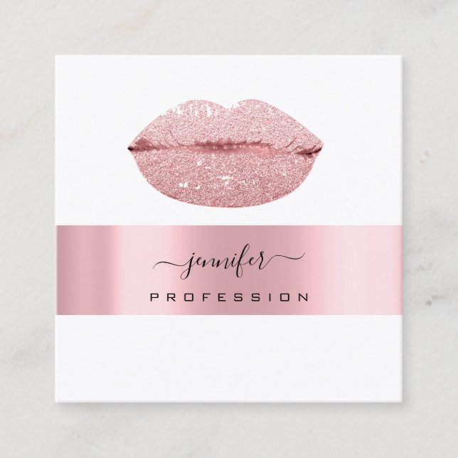 Carte De Visite Carré Rose KISS LIPS Maquillage Artiste White Girl (Devant)