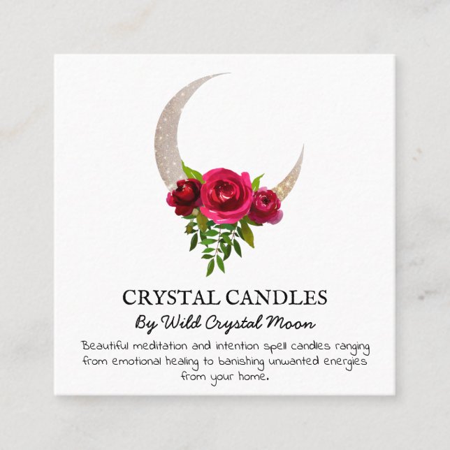 Carte De Visite Carré Rose Lune Cristal Bougie Intention Spell (Devant)