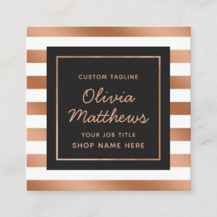 Carte De Visite Carré Rose moderne Gold Foil Stripes Luxueux