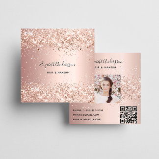 Carte De Visite Carré Rose profil or photo code qr