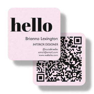 Carte De Visite Carré Rose   QR Code Médias sociaux   Bonjour