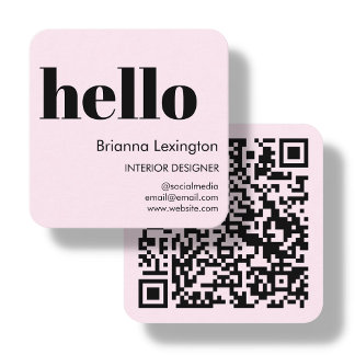 Carte De Visite Carré Rose | QR Code Médias sociaux | Bonjour